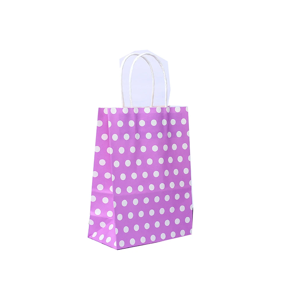 

50 Pcs 12 Color(21X13X8cm) Polka Dot Kraft Paper Bag with handles Festival Gift Package Party Supplies Shopping Bags
