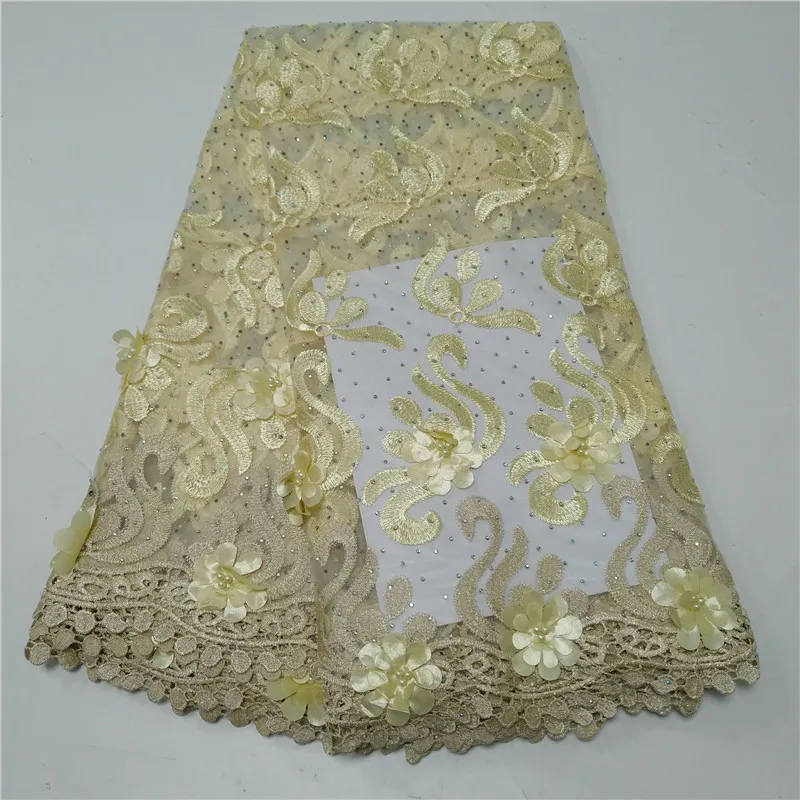 2019Latest African 3D Applique Lace Fabric With Stones High Quality Nigerian Embroidered Beads Tulle For Wedding | Дом и сад
