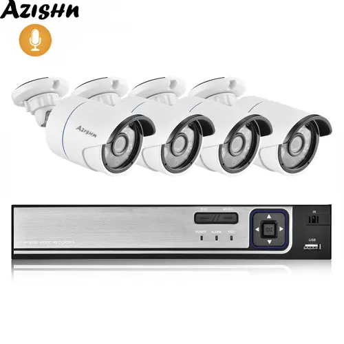 4PCS Bullet Camera AZISHN 4CH 5.0MP POE NVR CCTV система безопасности HD 5MP H.265 аудио запись ИК металлический корпус IP камера видеонаблюдения комплект ONVIF - Цвет: 4PCS Bullet Camera