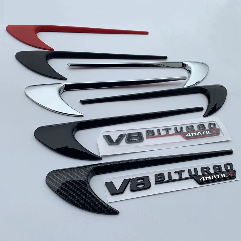 Vent Fender отделка эмблемы лезвие логотип V8 BITURBO 4matic+ для Mercedes Benz AMG V8 C200 C300 E300 E400 W213 стайлинга автомобилей сбоку Стикеры