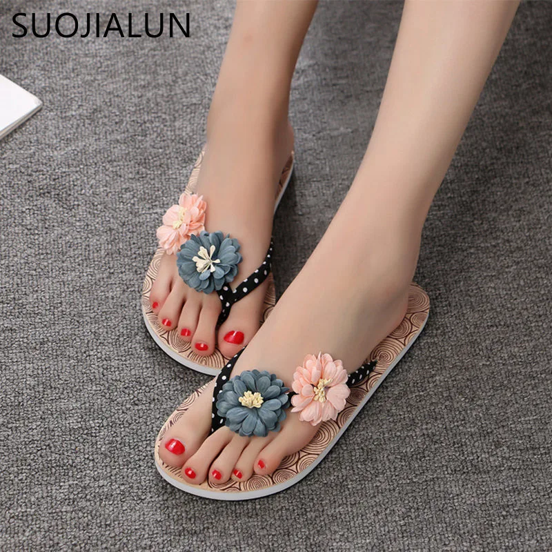 Women Flip Flops Shoes Slippers 2018 Summer Outside Sandals Mujer Beach Flats Slides Casual Flowers Sandals