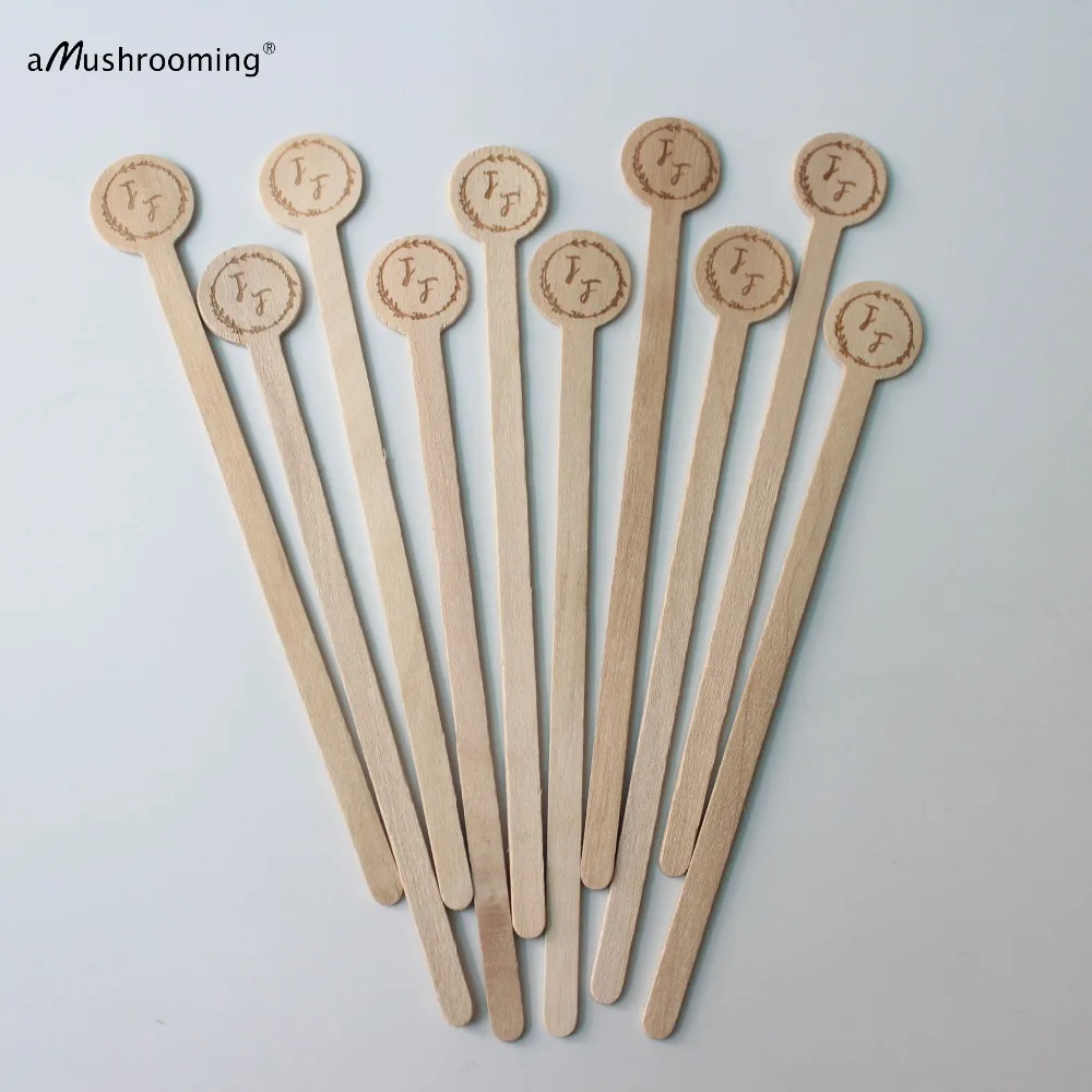 100 персонализированные монограмма Перемешать Деревянной Палочки с инициалами