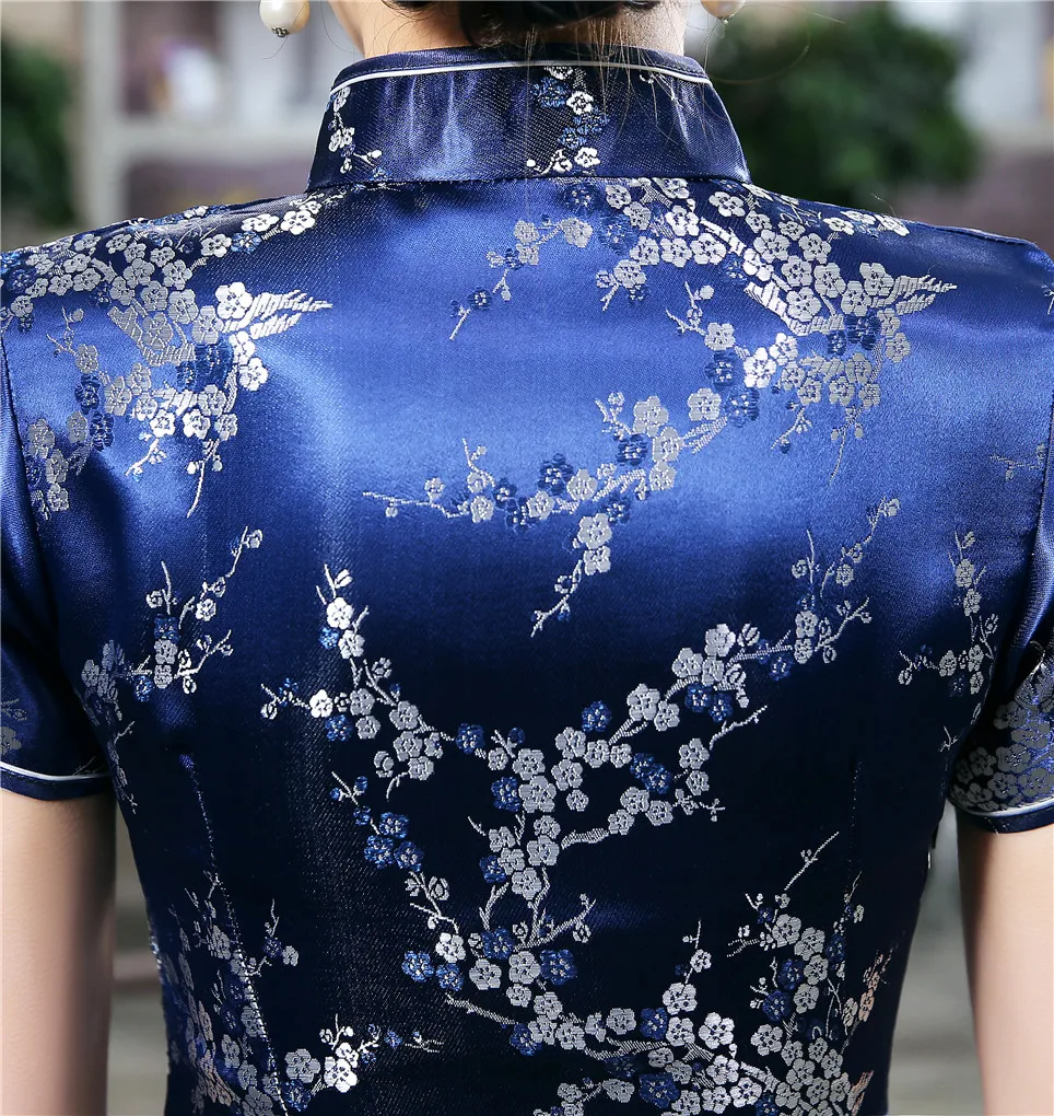 

Shanghai Story new fashionable Qipao plum blossom print faux silk dress short cheongsam chinese dress Qipao wedding dress J403X