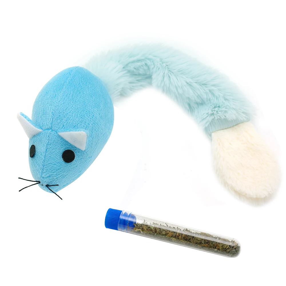 Кошачья мята игрушки кошки Аксессуары для кошек длинный хвост плюшевая Интерактивная Мышь игрушки кошки с бесплатным кошачьей мяты для кошек котенок играет 4 цвета - Цвет: Синий