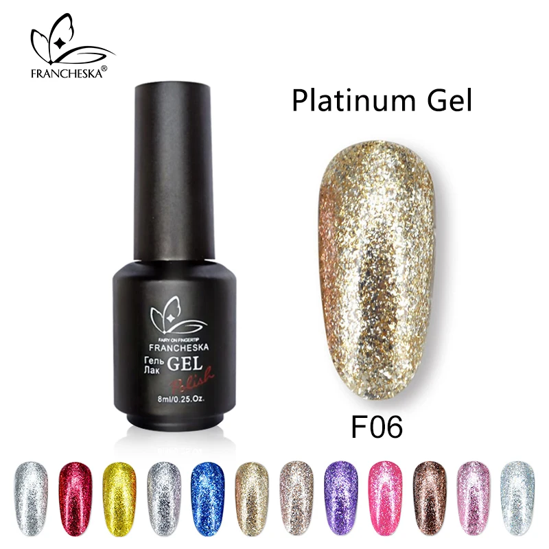 Francheska tirnak oje Платиновый гель для ногтей с блестками лак vernis soak off полуперманентный lakiery hybrydowe верхнее покрытие база