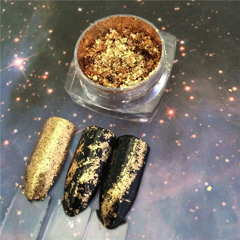 

5g Gold Foil Flakes Magic Effect Flake Chrome Nail Powder Glitter Sequins Mirror Powder Aluminum Foil for Gel Nail Polish DIY