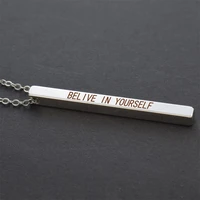 silvercolour necklace four sides engraving square bar name necklace stainless steel pendant necklace womenmen gifts