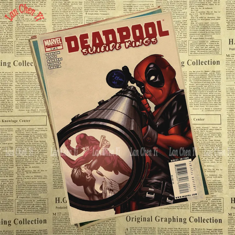 Светло-желтый Дэдпул 2 супергерой DC Marvel горячий фильм Забавный художественный плакат живопись печать домашний декор для стен - Цвет: Светло-желтый
