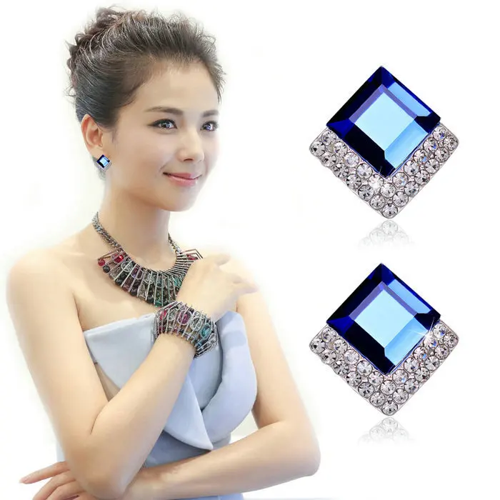 Темпераментные синие квадратные серьги простые из Искусственного хрусталя