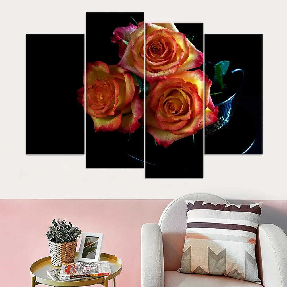 Модульный холст с HD-печатью 5 шт. стильные желтые розы шипами плакат современный