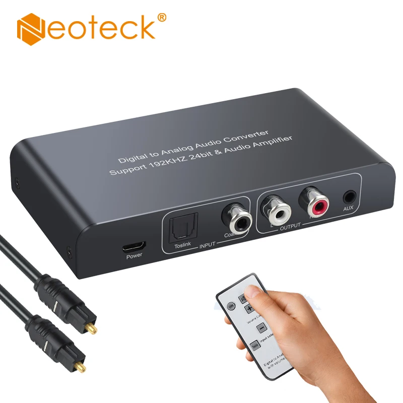 Neoteck 192 кГц ЦАП цифро-аналоговый преобразователь адаптер оптический коаксиальный в RCA 3,5 мм разъем с дистанционным регулятором громкости для AMP