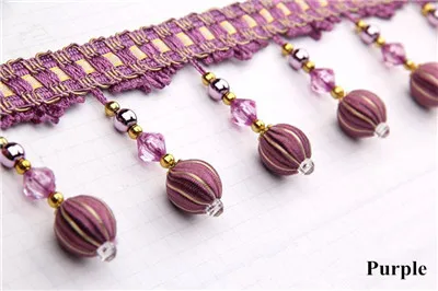 Purple Qgvish 12 м/лот бусины занавеска кисточка бахрома кружевные планки DIY шитье диван сценический светильник Декор края занавески аксессуары кружевная лента - Цвет: Purple