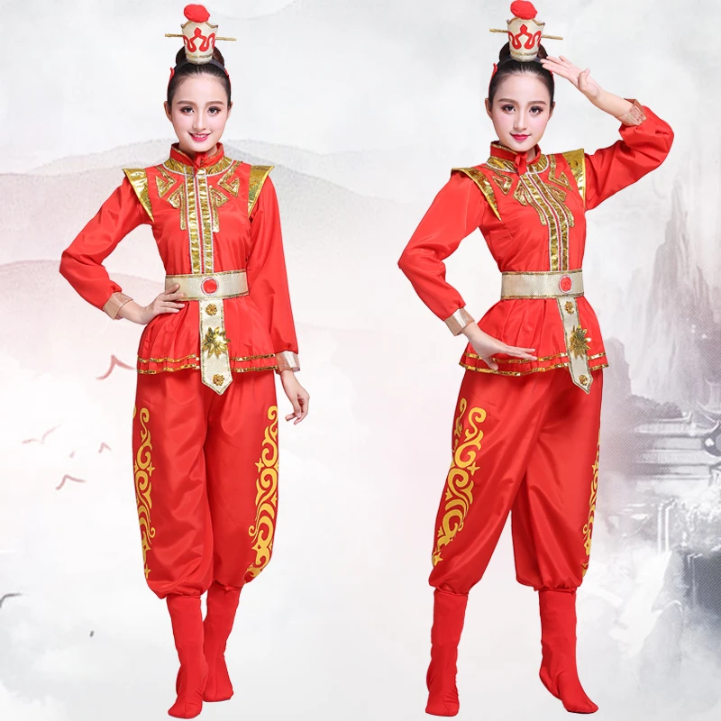 

Chinese folk dance costume Red woman Drum Yangko Dance Wear ancient Hua Mulan Dress oriental traditional drama dance costumes