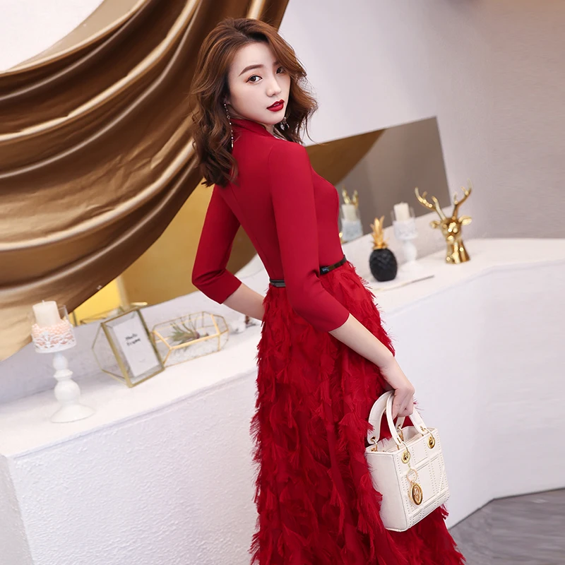 2020 винно-красные вечерние платья элегантные кружевные Длинные стильные женские