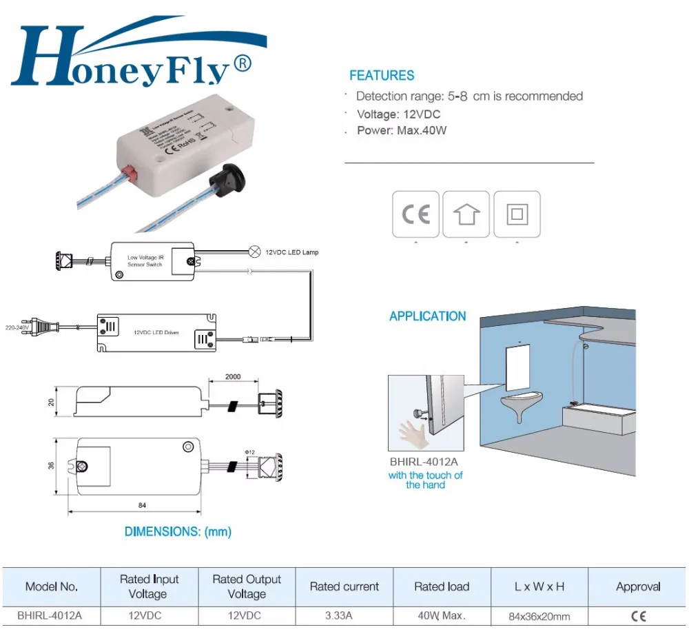 HoneyFly 2 шт. светодиодный DC12V ИК Сенсор переключатель 40 Вт Инфракрасный светильник переключатель для светодиодный лампы светодиодный полосы движения Сенсор ручной волны 5-8 см CE