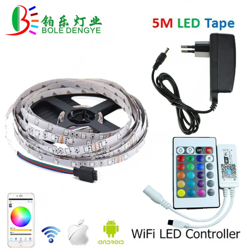 5, 10 м, 15 м, 20 м 12 V гибкий светодиодный полосы света 60 Светодиодный s/М SMD 2835 RGB Светодиодные ленты+ Wi-Fi светодиодный контроллер+ EU UK адаптер штекер для дома