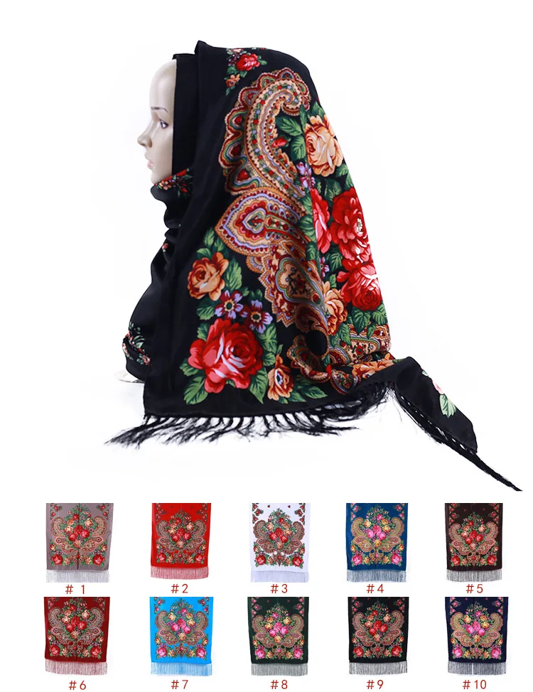 twill silk scarf crinkle hijab Printed long scarf Twill cotton fringed shawl Rose tassel luxury scarf foulard femme musulman