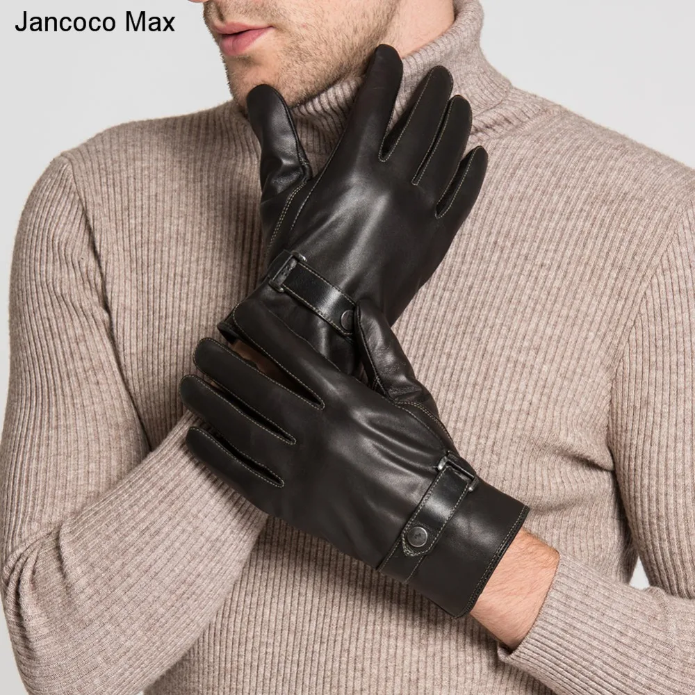 Jancoco Max Новые мужские перчатки из натуральной овчины зимние спортивные классические черные варежки для вождения S2056