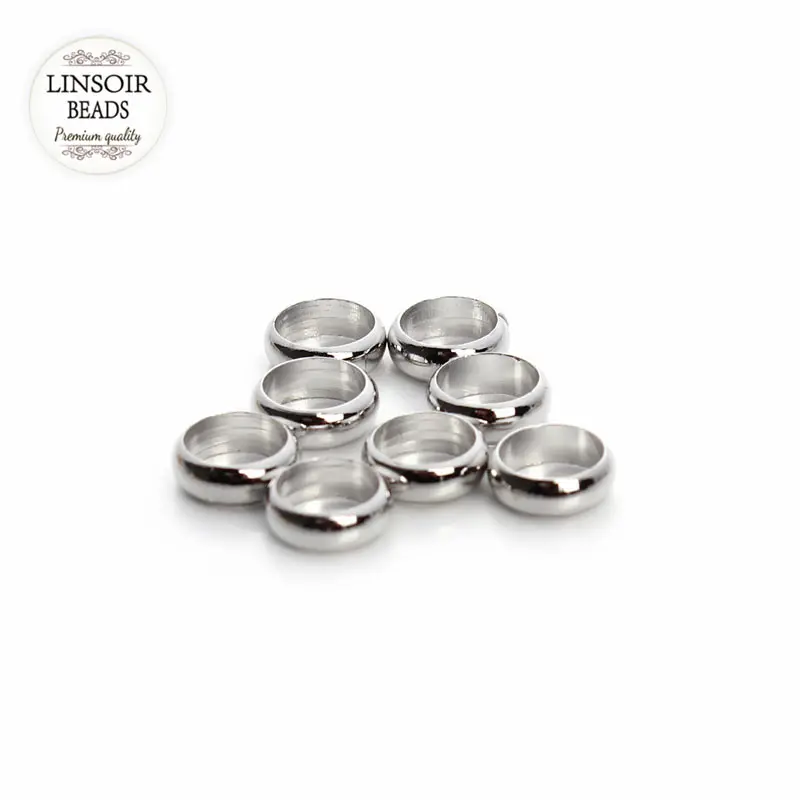 Круглые шарики с отверстием 5 мм золотого/родиевого металла для браслетов