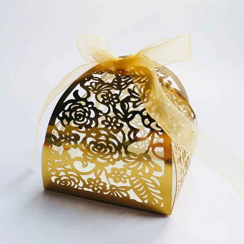 Lace Flower gold 50 шт. Свадебные украшения с цветами лазерной резки Dragee конфеты детский душ День Рождения украшения дети взрослые вечерние Diy Декор - Цвет: Lace Flower gold