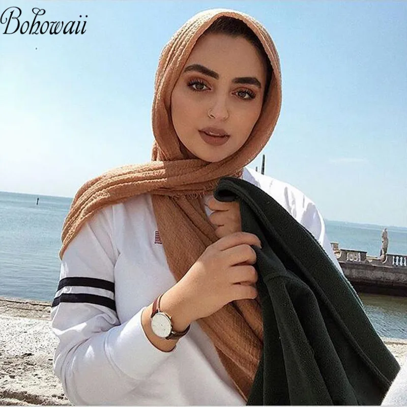 Женский мусульманский хиджаб BOHOWAII длинная шаль платок |