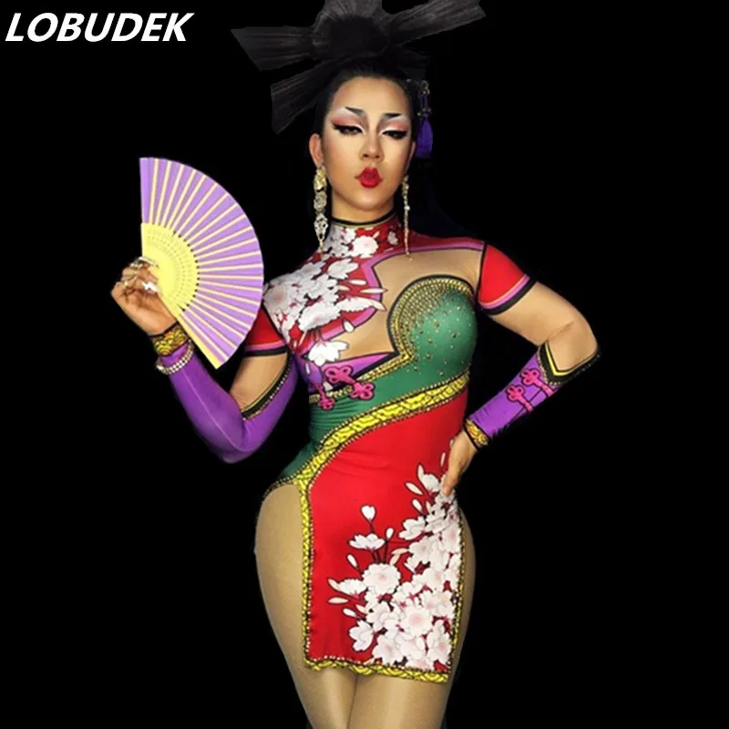 Короткое платье с золотыми кристаллами и 3D принтом пикантная Женская одежда для