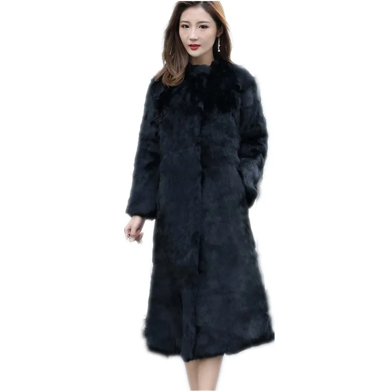 

mink fur coat women winter warm fur coat of real rabbit fur black brown red color plus size long warm russian winter coats C178