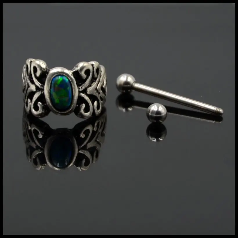 Hot Sale Pair 316l Surgical Steel With Opal Vintage Heart Oval Ear Cartilage Cuff Rings Piercing For Sexy Girls Jewelry 16g | Украшения и