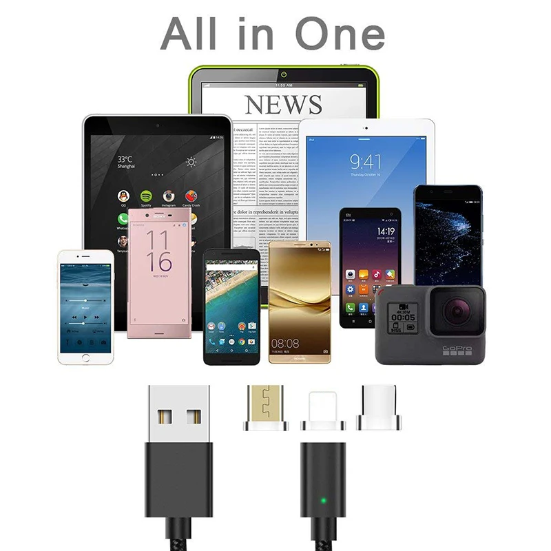 Магнитный кабель Micro USB/Type C/IOS 3 в 1 адаптер для быстрой зарядки USB Type C магнитное