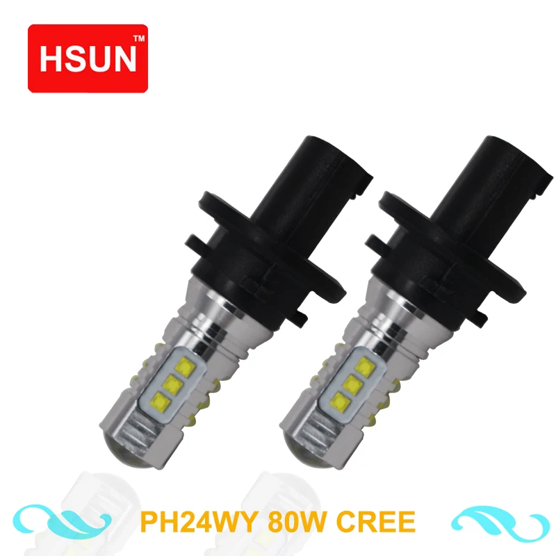 HSUN 2 шт. янтарно-желтый без ошибок PH24WY LED 80W C.R.E.E светодиодный ные лампы для Audi Cadillac