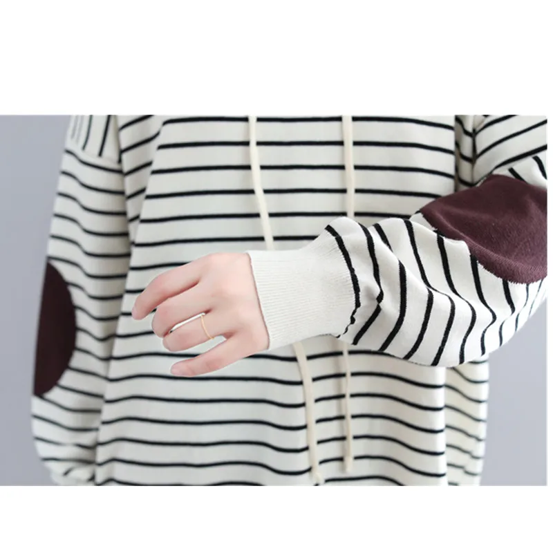 

Oversized Women Hooded Sweatshirt Coat Fashion Loose Long-sleeved Striped Casual Tops Autumn Winter Ladies Pullover Sweatshirts