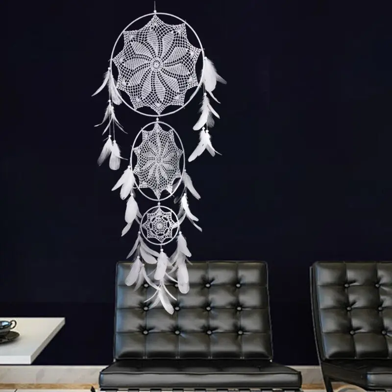 Three Rings Dream Catcher Handmade Hanging Dreamcatcher Bead Feather Decoration Ornament Home Wall Decor Gift | Дом и сад