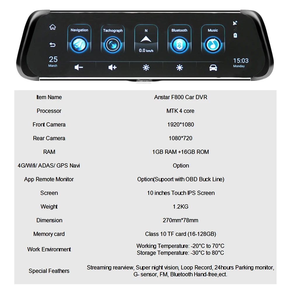 Автомобильный видеорегистратор Anstar F800 Android 4G камера заднего вида HD 10 дюймов Full ips сенсорный экран видеорегистратор gps Navi ADAS двойной объектив автомобильная камера