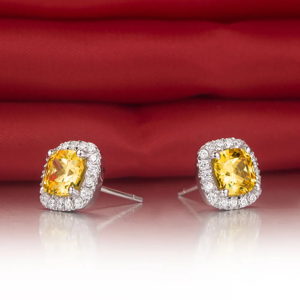 2 карата/шт. Серьги в ювелирном изделии A OK качество Подушка cut желтые