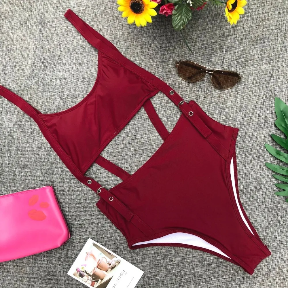 Сексуальный цельный купальник бикини 2019 женский пуш ап красный черный мягкий