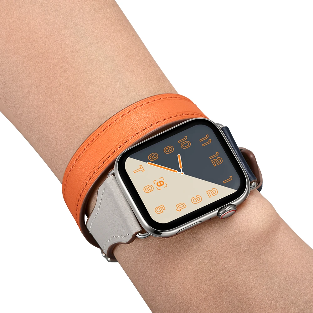 Laforuta двойной тур цикл для Apple Watch band 40 мм 44 iWatch кожаный ремешок 38 42 экстра длинный