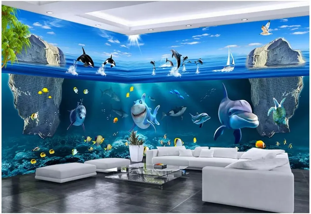 3d обои на заказ фото голубого океана Дельфина акулы дома фон настенный Декор для