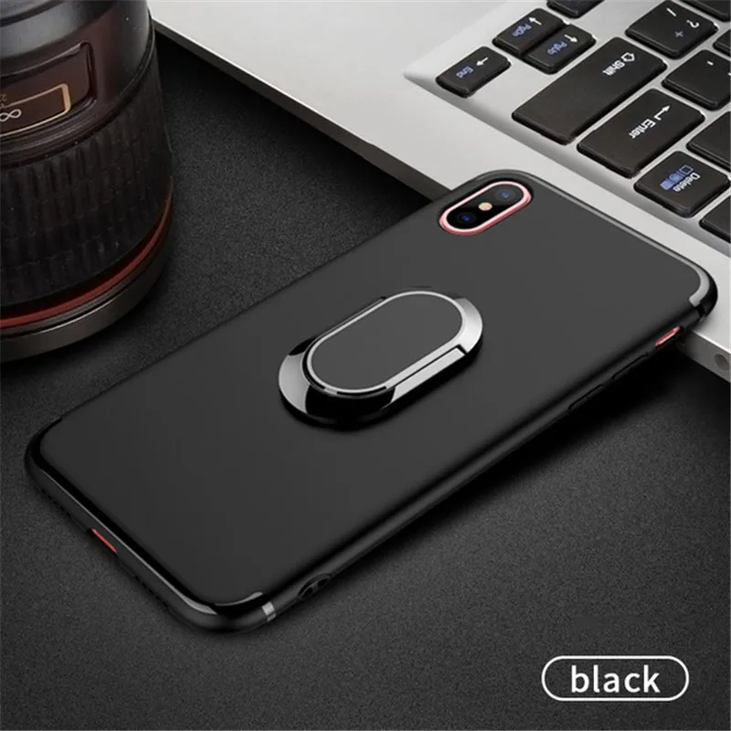 Черный Для iPhone 8 7 6 6s Plus X чехол Роскошный Силиконовый противоударный чехол с магнитным автомобильным металлическим держателем для пальца кольцо подставка для iPhone X - Цвет: Черный