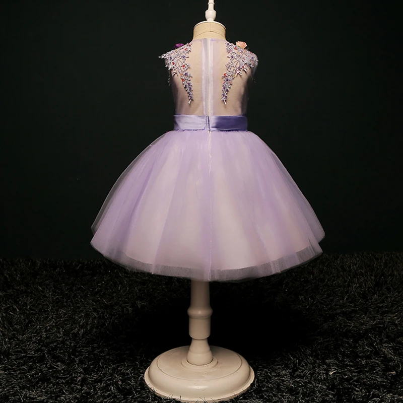 Purple dress bridesmaid kids 3d flower girl gown in wedding gorgeous prom mini dresses evening party 2018 performance communion | Детская