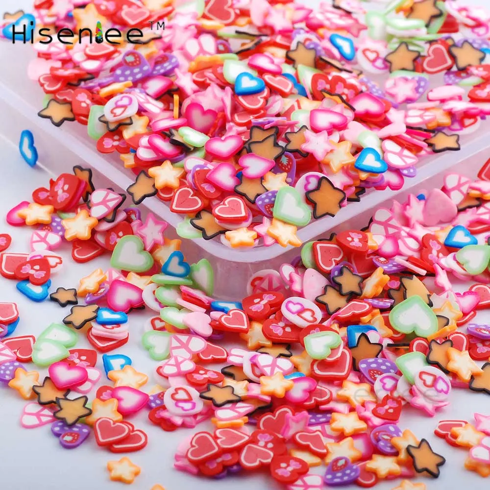 heart shape Hisenlee 1000 шт./упак. 10g 3D нейл-арта фруктов и цветов по оптовой цене животных из полимерной глины DIY ломтик декоративная наклейка для ногтей 10 видов варианты - Цвет: heart shape