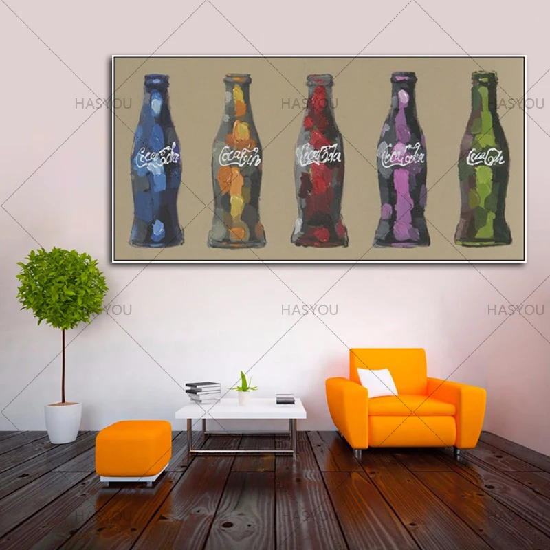 

100% Handpainted Abstract Modern Canvas Wall Art colorful Bottles Oil Painting For Home And Bar Decoration