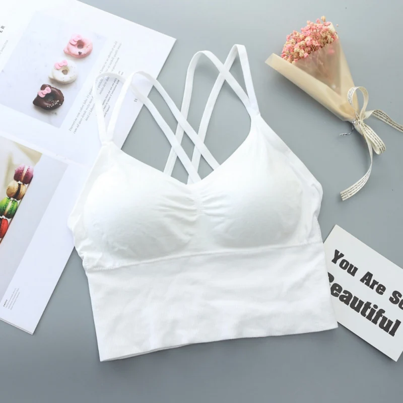 Белый Модная летняя укороченная майка со съемным подкладом Топ beauty Back нижнее белье - Цвет: Белый