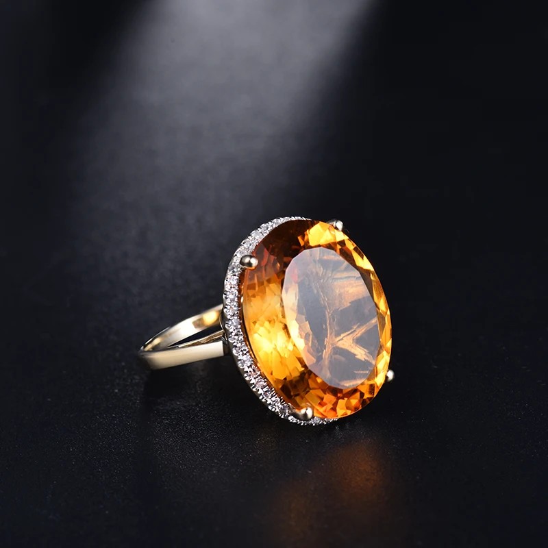 Винтажное овальное 16x21 мм твердое 14kt желтое золото 19,84 ct желтое Цитрин обручальное кольцо