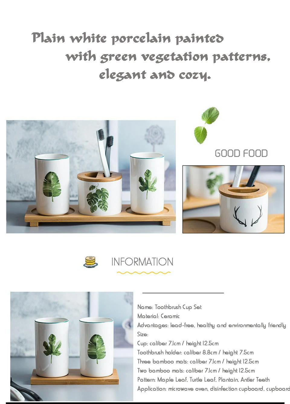Green Pattern Ceramic Toothbrush Cup Set Nordic Fashion Simple Couple Mouth Mug Bathroom Accessories Good Looking Food Container