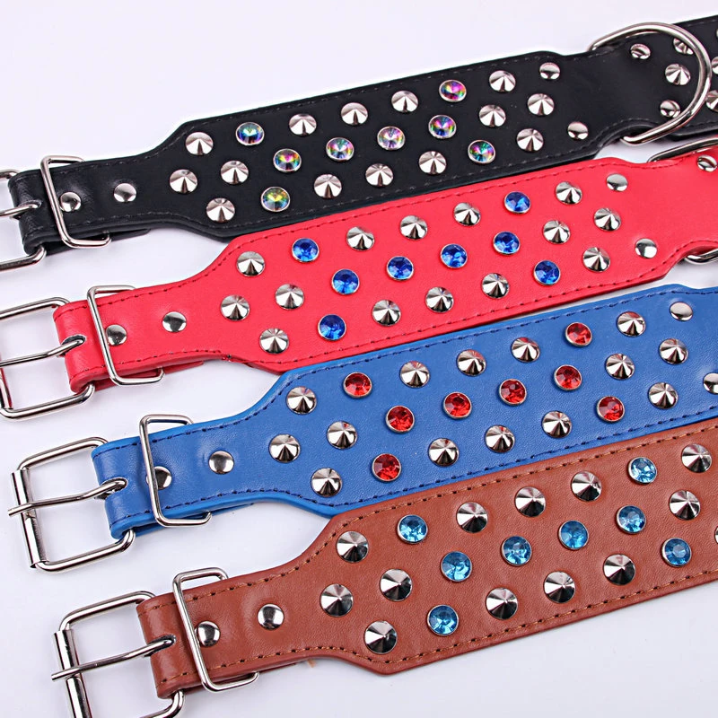 Ошейник кожаный для собак с заклепками 4 цвета|dog collar with rhinestones|large dog collarleather |