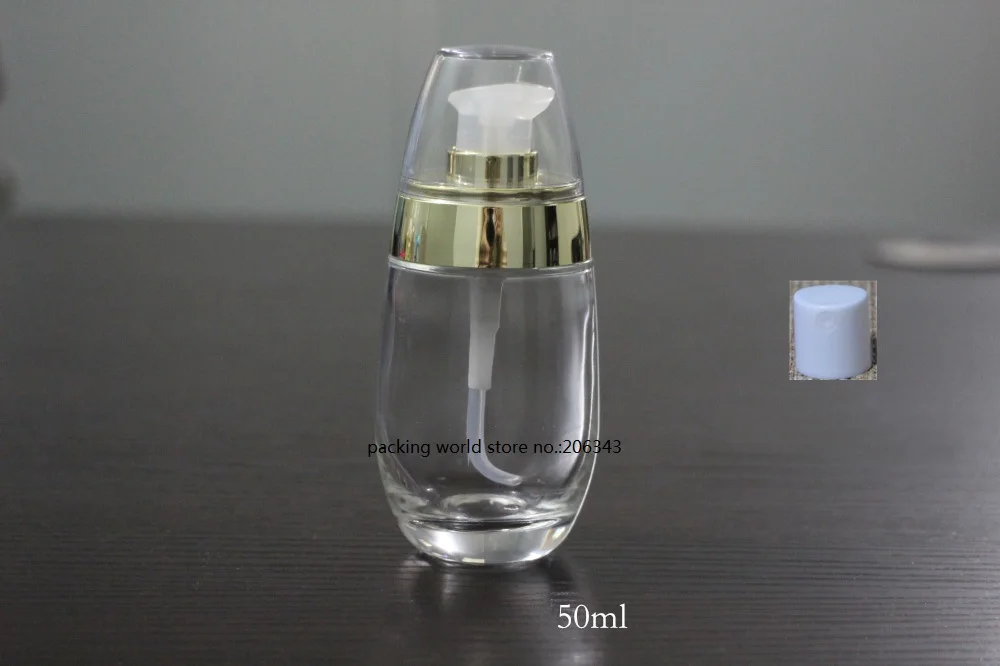 Прозрачная стеклянная бутылка в форме яйца объемом 50 мл с серебряным/золотым