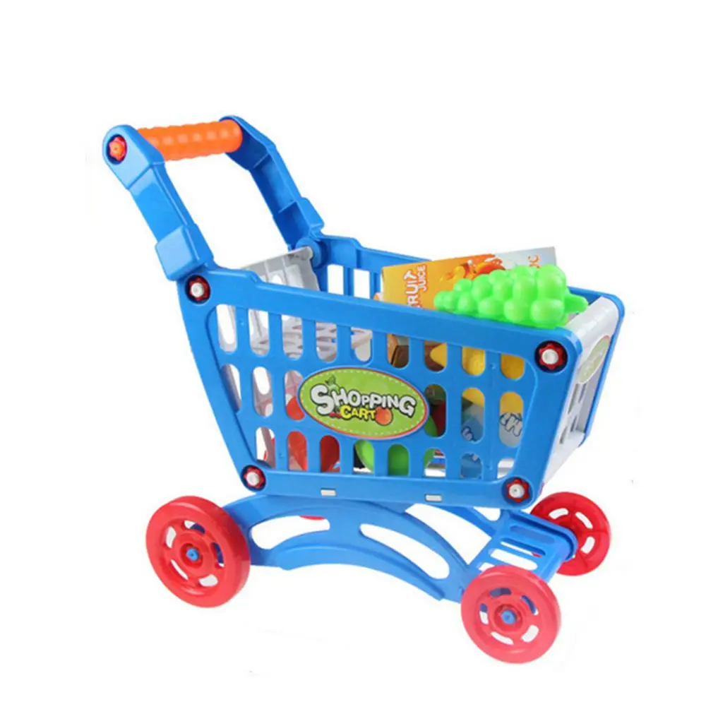 Детская пластиковая мини корзина для супермаркета с полным комплектом продуктов