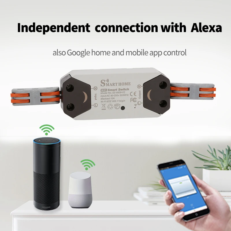 Беспроводной смарт-переключатель JAGETTE Wifi универсальное реле совместимо с Google Alexa