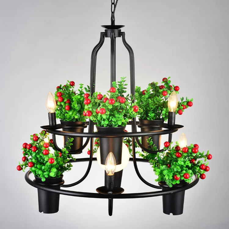 loft style garden flower plant pot black iron chandelier personalized coffee bar lamp | Лампы и освещение
