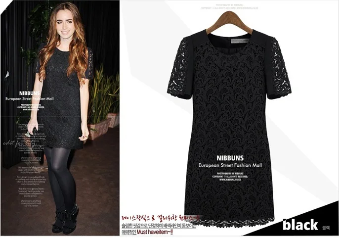 Women Dress Summer 2014 Embroidered black Lace Short Sleeve Dresses For Women|dress code dresses|dress showcasedress women |